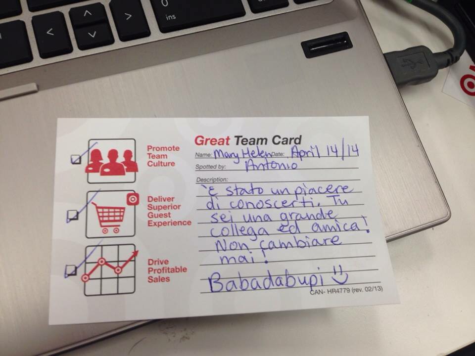 My favourite electronics teammate gives me team cards in Italian!